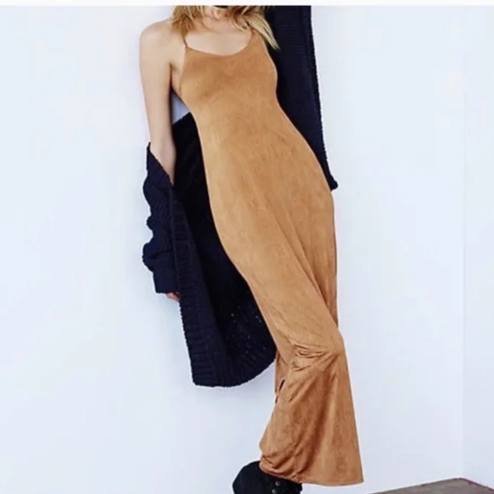 Free People Tan Suede-Look Maxi Dress